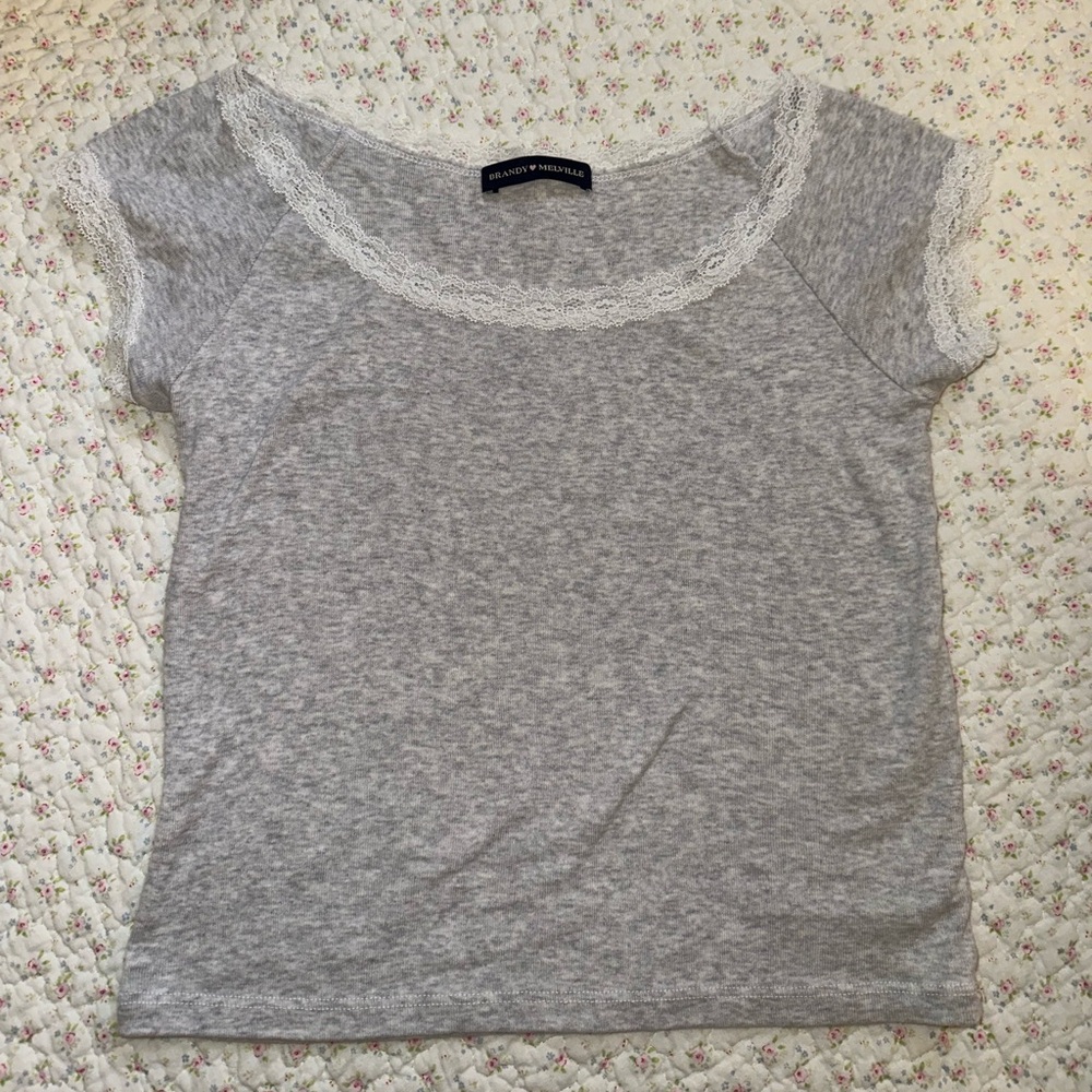 BNWOT - Brandy Melville John Galt Gray Baby T with lace trim, one size